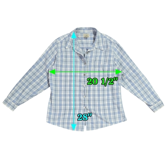 L.L. Bean 100% Cotton Light Blue White Plaid Button-Up Shirt Cabincore Gorpcore - Picture 3 of 8